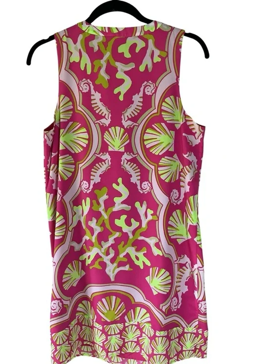 Crown & Ivy Pink Lime Seaside Seahorse Seashell Summer Sleeveless Dress sz 8 - Picture 7 of 11